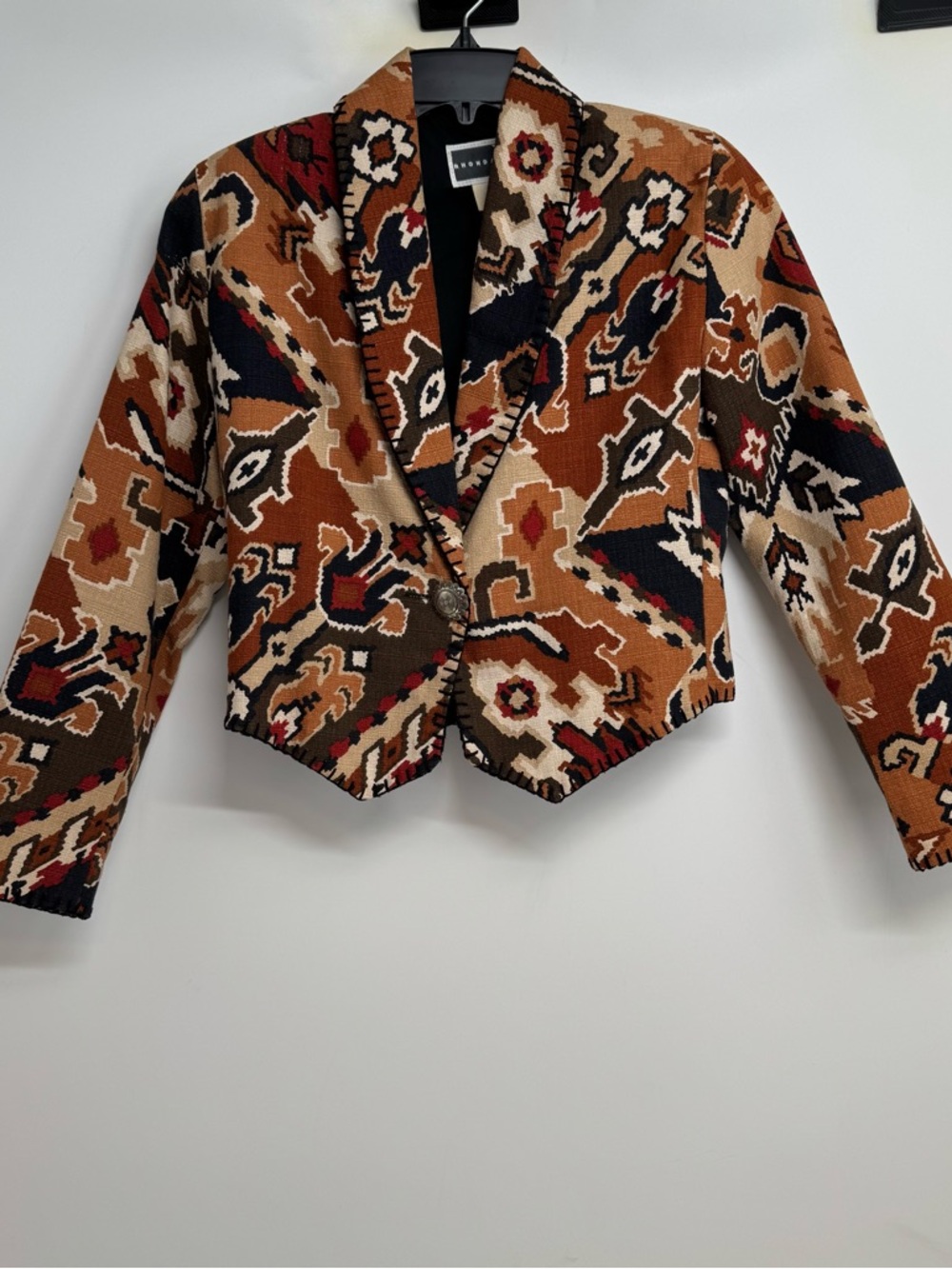 Rhonda Stark Womens Jacket Size S Southwestern USA Made Aztec Boho Crop Vintage